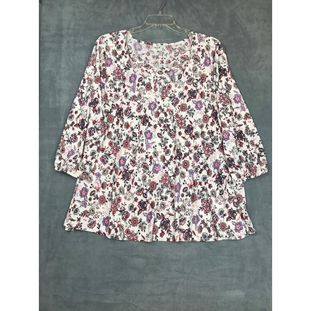 HIP 3/4 Sleeve Blouse Womens 3X Floral Polyester Blend Made in USA Flowy